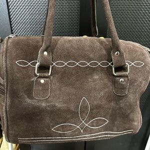 Brown Suede Women's Satchel Handbag Western Linen